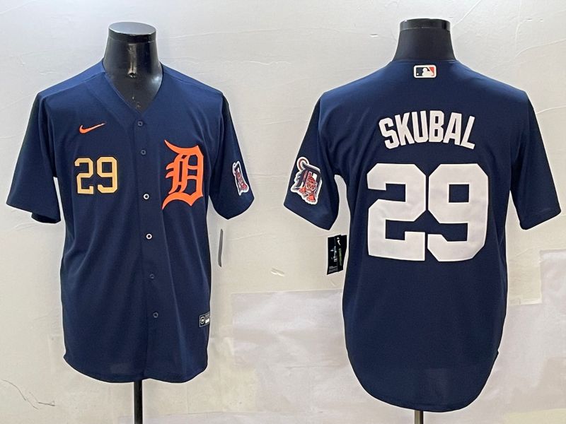 Men Detroit Tigers #29 Skubal Drak Blue Game 2025 Nike MLB Jersey style 3113